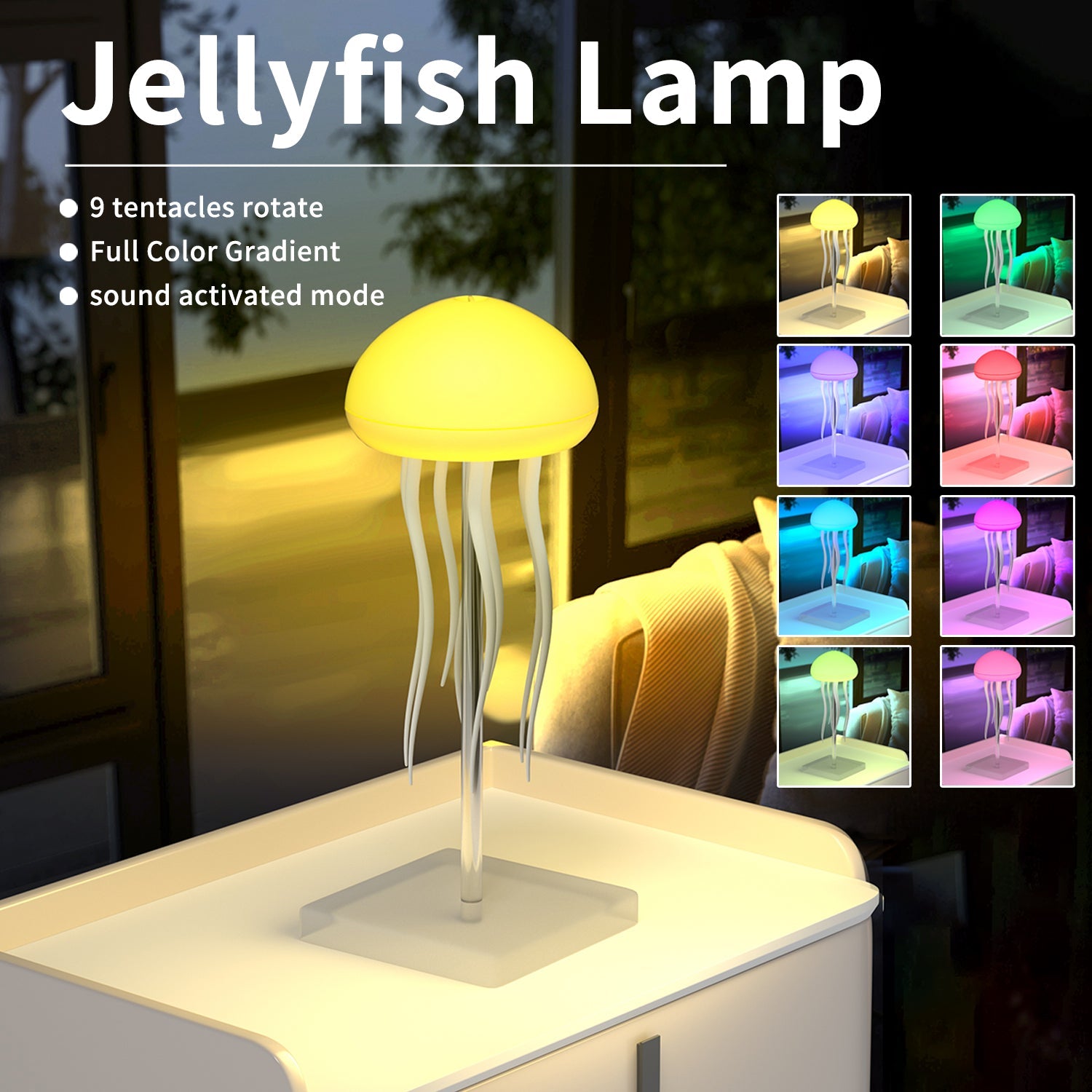 EchoLumen Jellyfish Glow Lamp — RGB Touch Sensor, Rechargeable (Hanging + Base)