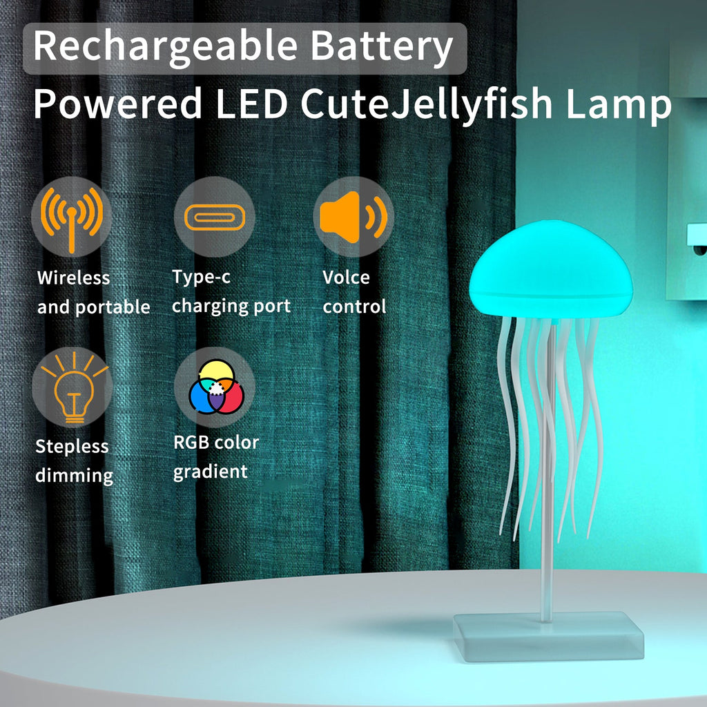 EchoLumen Jellyfish Glow Lamp — RGB Touch Sensor, Rechargeable (Hanging + Base)