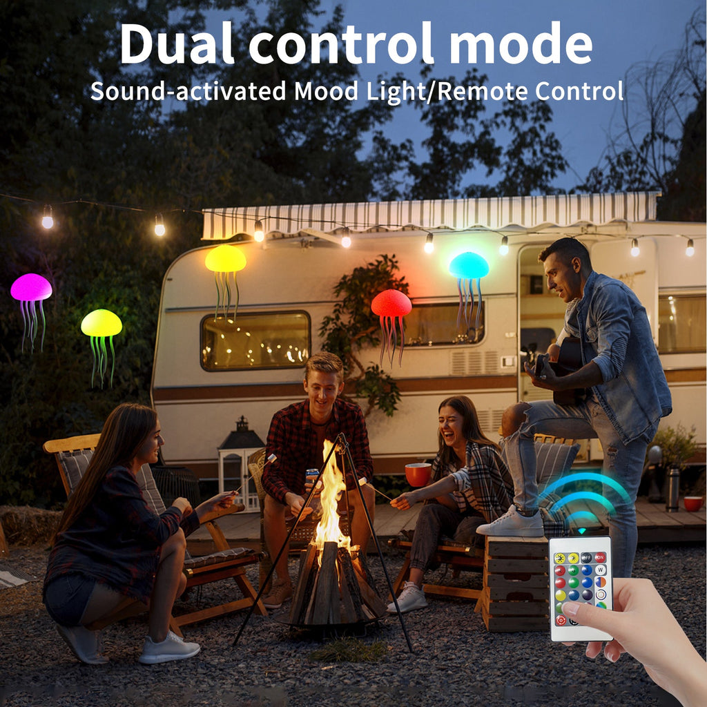 EchoLumen Jellyfish Glow Lamp — RGB Touch Sensor, Rechargeable (Hanging + Base)