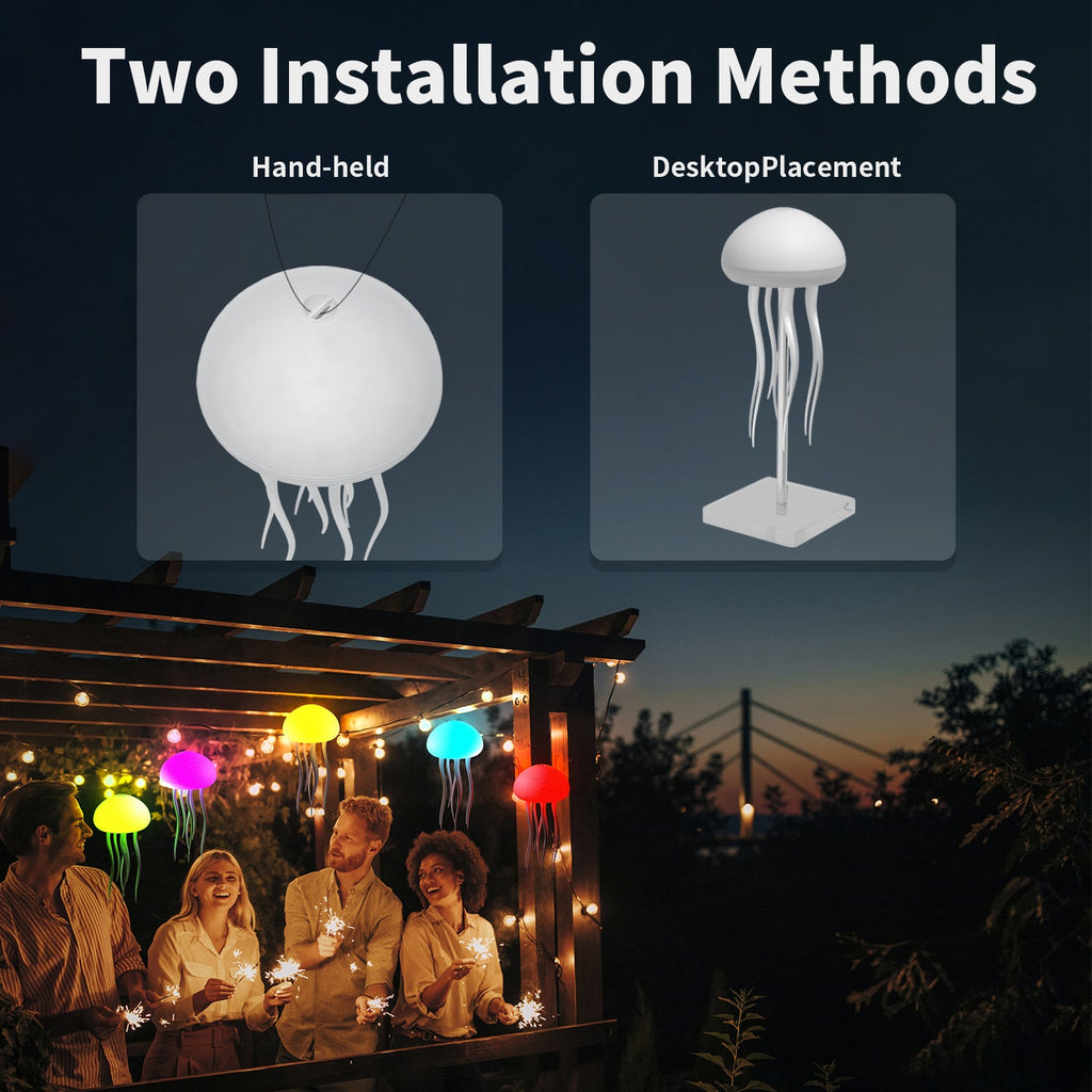 EchoLumen Jellyfish Glow Lamp — RGB Touch Sensor, Rechargeable (Hanging + Base)